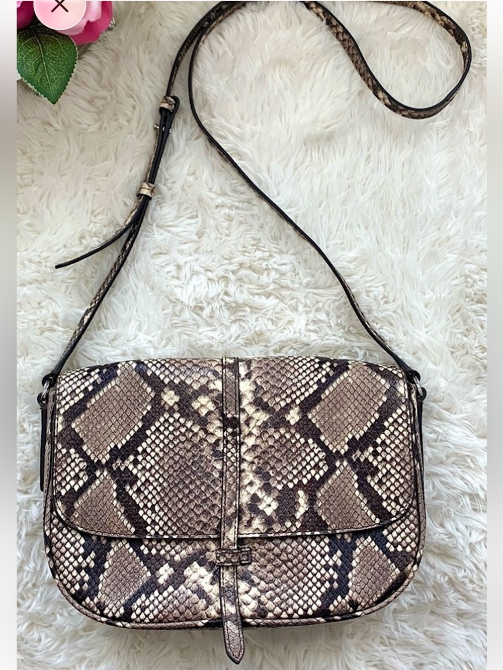 Lk New Banana Republic Snake Print Leather Crossbody purse - Picture 1 of 15